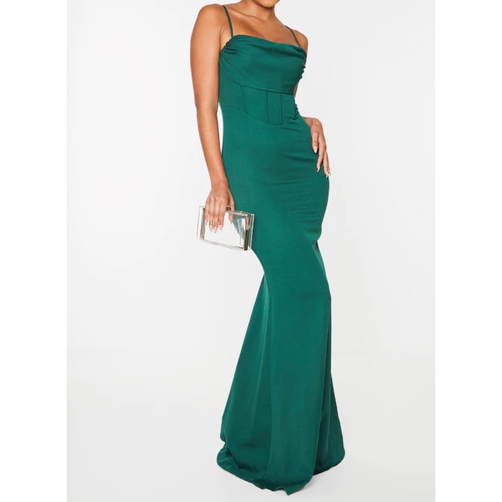 PrettyLittleThing Emerald Green Corset Draped Strappy Dress